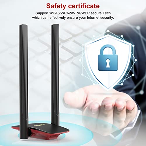 Xdo Usb Wifi 6 Adapter For Pc, Wifi Dongle Wireless Network Adapter With High Gain 5Dbi Antenna For Desktop/Laptop, Dual Band 2.42G/5.8Ghz Mu-Mimo, Only Support Windows 11/10 (Black1) #TOP6