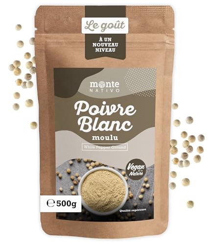 Poivre blanc moulu Monte Nativo (500g) - Poivre blanc en Poudre - Épices aromatiques séchées avec soin, idéales pour Cuisiner et Assaisonner - Arôme et Goût intenses