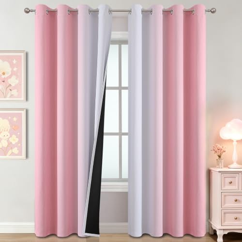 Image of Estelar Textiler Pink and Greyish White Ombre Blackout Curtains 96 Inch Long for Kids Bedroom, Room Darkening Thermal Insulated Grommet Gradient Window Drapes for Living Room /Nursery, 52Wx96L,2 Panels