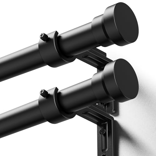 YaFex Curtain Rods 2 Pack 32-144 Inch, Heavy Duty 1 Inch Curtain Rod, Black Extra Long Adjustable...