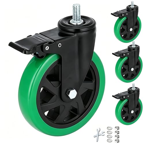 YAEMIKY 6" Stem Caster Wheels, 3000lbs, UNC 3/8"-16, Dual Lock, 4-Pack