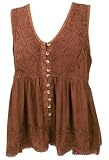 GURU SHOP Top Boho Chic, Besticktes Top - Braun, Damen