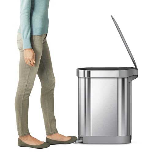 simplehuman 45 Liter / 12 Gallon Slim Hands-Free Kitchen Step Trash Can, Brushed with Plastic Lid - Thumbnail 2