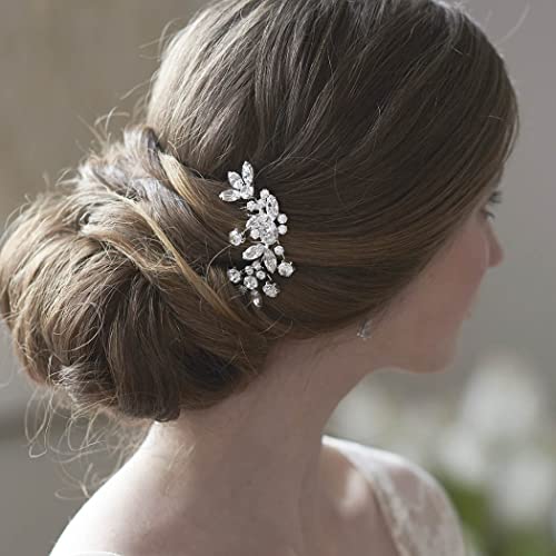 Handcess - Peinetas para pelo de novia y boda, con diamantes de imitación, cristal, plateado, accesorios nupciales para el cabello, tocado para novia y damas de honor