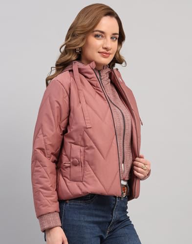 Image of Monte Carlo Womens Regular Fit Self Designed Hooded Zipper Full Sleeve Winter Jacket Women Winter Jacket | Stylish Zipper Jacket | Casual Winter Wear For Women's (Pack Of 1)