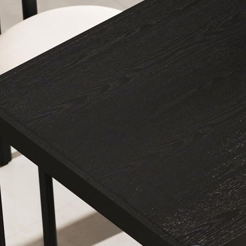 Image of LukeAlon Black Wooden Dining Table for 4 to 6 People, 64 inch Modern Kitchen Long Table with Wood Legs Mid Century Rectangular Dinner Tables for Home Dining Room Restaurant