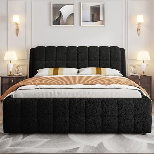 Elegant California King Size Upholstered Platform Bed with Thick Fabric