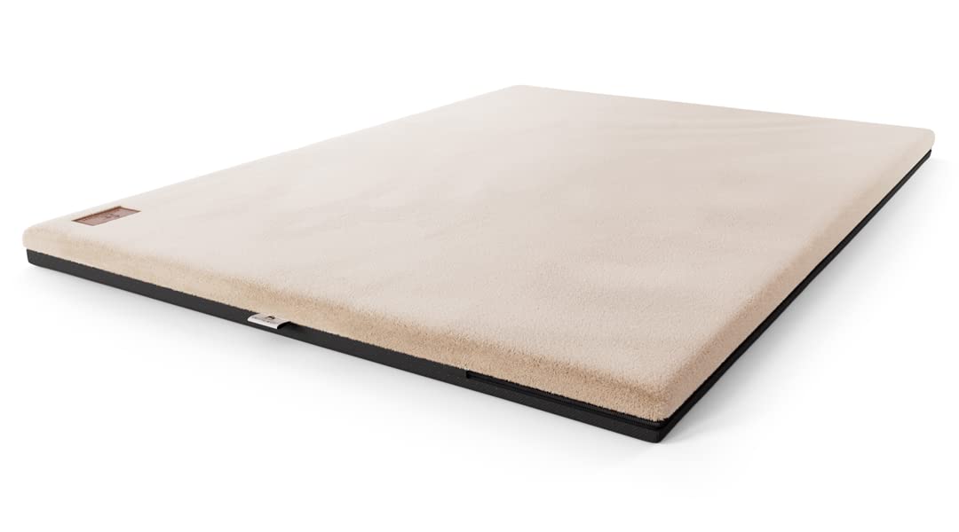 Knuffelwuff Orthopädische kuschelige Hundematte Berrith aus weichem Kaninchenfell-Imitat 120x85cm Beige - Hundekissen für große, mittelgroße und kleine Hunde - Für Zuhause, Auto, Wohnmobil, Wohnwagen