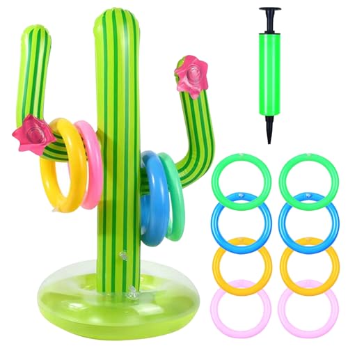 HTTDSLF Jogo insuflável de lançamento, conjunto de anéis de cato insufláveis, jogos de piscina insufláveis, brinquedos de festa, para nadar e brincar na piscina para adultos e crianças