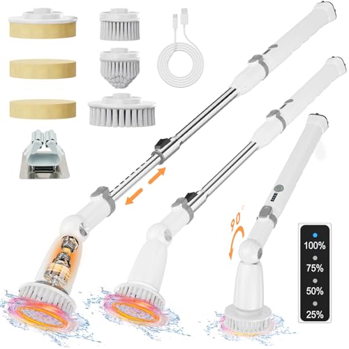 Image of 500RPM /S Multi Function Electric Spin Scrubber for Cleaning Bathroom Floor,Upgraded IPX7 Waterproof Shower Scrubber with Power LCD Display Cordless Tub Tile Scrubber (Grey)