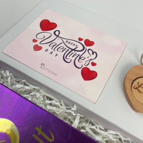Image of Giftana Valentine's Day Gift Hamper for Him, Dairy Milk Silk Chocolate with Heart Shape Wooden Keychain and Valentines Day Card Gift Set for Girlfriend, Boyfriend, Wife, Husband and Loved One