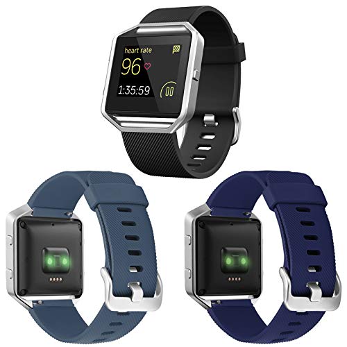 ESeekGo 3-Pack Compatible with Fitbit Blaze Bands for Men Women, Silicone Sport Band with 1 Pcs Metal Frame Compatible with Fitbit Blaze Fitness Accessory Replacement Wristband
