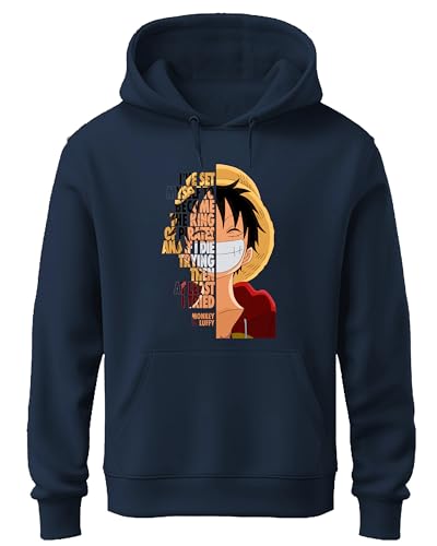 Image of Khakey Black Colour Mens Hoodie | Cotton Solid Sweatshirt with Hood | Onepiece Monkey D Luffy | Anime Hoodies for Men