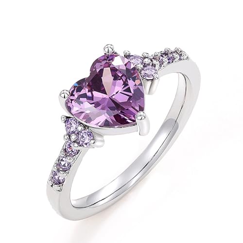 Psiroy Heart Rings for Women, 925 Sterling Silver Plated Simulated Amethyst Engagement Promise Ring Fashion Jewelry Size 11