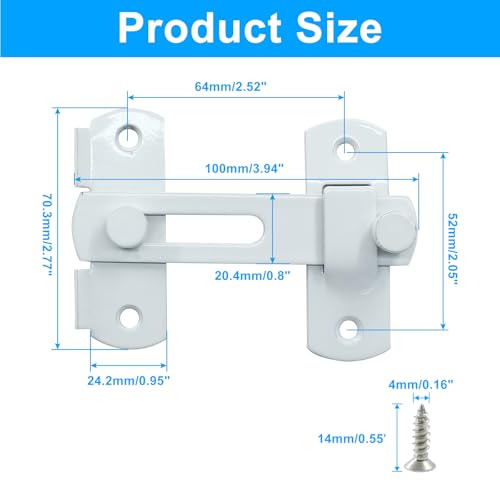 Image of 2 Packs Flip Latch Lock, 3.94 inch*2.77 inch Barn Door Latches, White Sliding Barn Door Lock Hardware Gate Latches, Bi-fold Door Lock, Stainless Steel Door Latches for Barn, Cabinet, Window, Closet