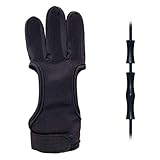 EAmber Archery Shooting Gloves,Three Finger Durable Cow Leather Protective Archery Gloves for...
