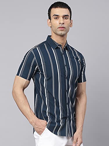 Image of Dennis Lingo Men's Vertical Stripes Slim Fit Cotton Casual Shirt