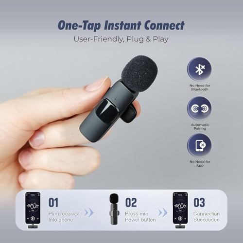 Image of coku CK-K8 Wireless Lavalier Microphone, Bluetooth Collar Mic for iPhone, Android USB-C Phones & Tablets, Plug & Play, Noise Reduction, Clear Audio for YouTube, Vlogging, &, Interviews