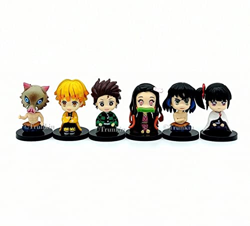 Image of Trunkin Demon Slayer Set of 6 Sitting Chibi Action Figure Set Action Figurine Nezuko Tanjiro Inosuke Zenitsu Kanae Kocho Kimetsu No Yaiba