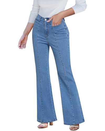 luvamia Flare Jeans for Women High Waisted Wide Leg Trendy Seamed Front Stretchy Denim Jean Pants Pockets Trouser Jeans