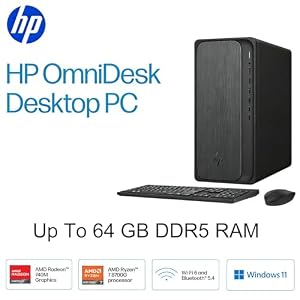 HP OmniDesk Tower Desktop Computer • 8-core AMD Ryzen 7 8700G Processor • 16GB DDR5 • 1TB SSD • HDMI + DP • Wi-Fi 6 • Wireless Keyboard & Mouse • Windows 11 — photo 2 of 6
