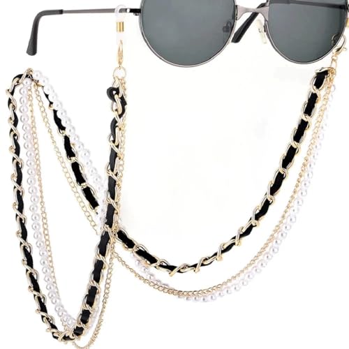 Chaîne de lunettes en cuir perlé antidérapante avec attache dorée