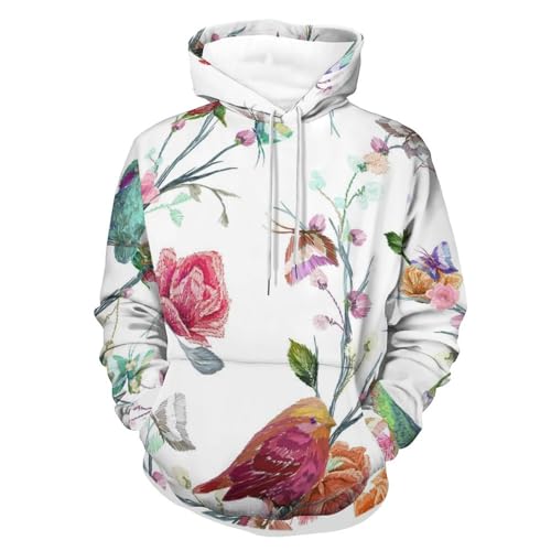 Sweat à capuche fleurs et oiseaux UMENG pour homme et femme en taille S
