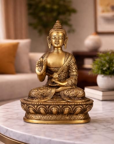 ARTVARKO Statue de Bouddha en laiton faite à la main, sculpture fine, sculpture religieuse, sculpture en laiton antique, décoration vintage en laiton,...