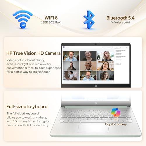 Image of HP Flagship 14 inch Laptop with AI Copilot for Student, 13th Gen Intel 4-Core, 4GB DDR4, 256GB Storage(128GB UFS+128GB Docking Station), Intel Graphics, Webcam, 1 Year Office 365, WiFi 6, Win 11 S, Green