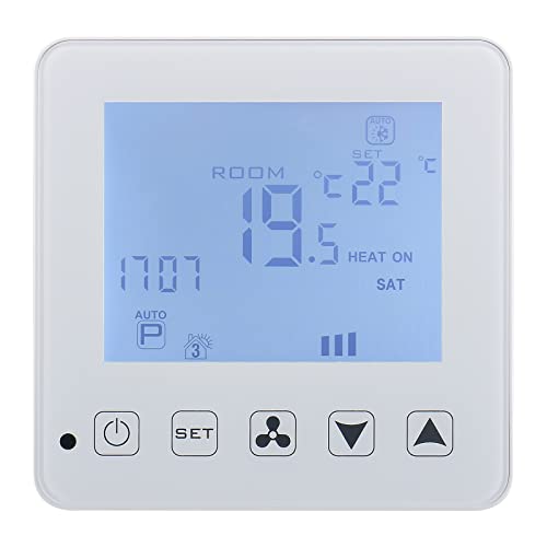 Wengart Termostato de Bobina de Ventilador WG08AC, Cuatro Tubos, programable, Pantalla LCD, 3 velocidades de Ventilador, 4 Modos