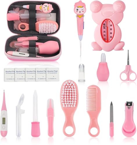 Image of Baby Grooming and Healthcare Kit, Infant Safety Care Set with Hair Brush Comb Nail Clipper Nasal Aspirator Ear Cleaner,Baby Essentials Kit for Newborn Girls Boys (18 in 1, Pink)