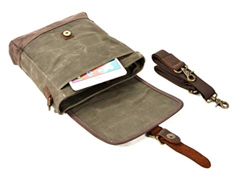 Bolso mensajero impermeable vintage de lona y cuero 10 pulgadas miniatura 3