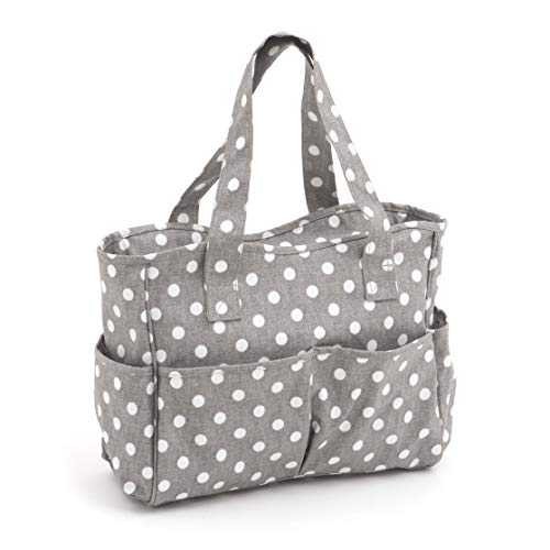 Hobby Gift MRB 8 Artesanal Exclusiva, Bandolera, Bolsa de Tejer, Almacenamiento de Hilo, Mochila Escolar, Algodón de PVC, Lunares Gris, 13 x 36 x 31cm