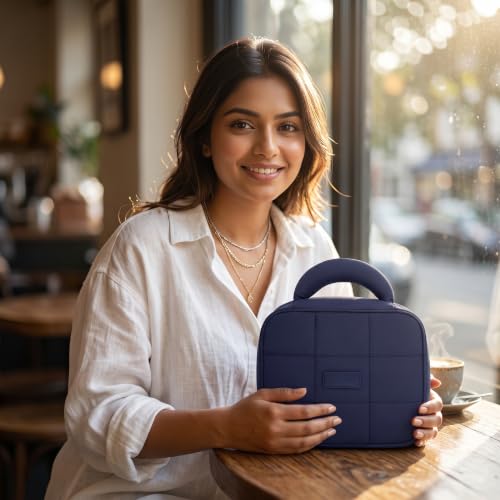Image of WEMOL Travel Fashion Cosmetic Organizer Bag, Quilted Navy Blue | Detachable Pouch, Super Soft, For Brushes, Toiletries, Cosmetics, For Women