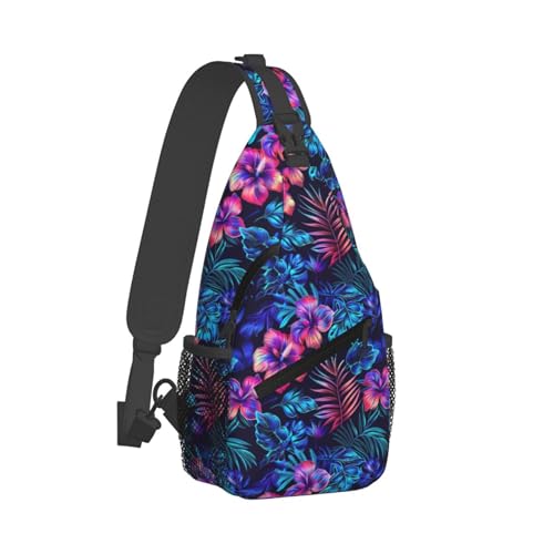 Tropical Hawaii Neon Palm Leav Crossbody bags for women Men Sling Bag Travel Chest Backpack Leisure Sports Outdoor Running Hiking2