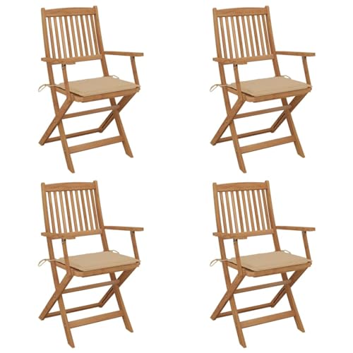 Xichuzi Sillas de jardín Plegables 4 uds y Cojines, Silla para Exterior, Mueble De Jardin, Silla De Playa, Sillas Terraza Exterior, Sillas Terraza, Madera Maciza Acacia