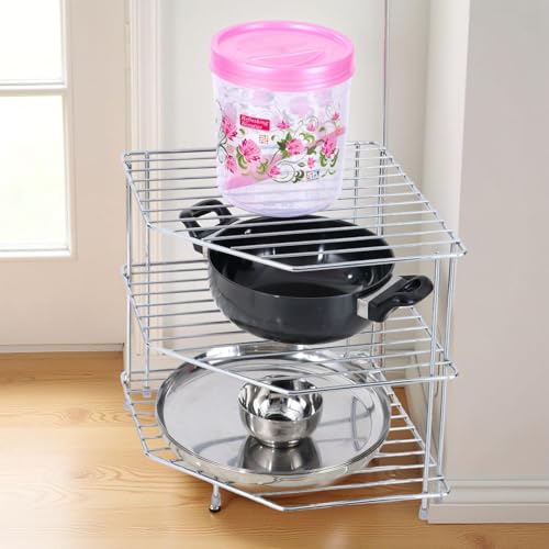 Image of IVAZA Metal Kitchen Organizer Item 3-Tier Kitchen Storage Corner Rack, Shelf Plate (Standard