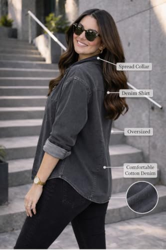 Image of FUNDAY FASHION Women Oversized Fit Solid Casual Denim Shirt