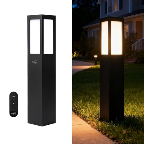 SkyGlow 32" Solar Bollard Light, Stainless Steel LED IP55 Outdoor Waterproof Curb Appeal Modern Landscape Path Lights for Garden, Pathway, Lawn, Patio, Courtyard and Driveway Decoration