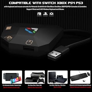 Arvin Keyboard and Mouse Adapter for Nintendo Switch/PS4/PS3/Xbox One/Xbox 360 Consoles, Switch Adapter Support Custom Mapping & Mouse Sensitivity Adjustment, Wired Keyboard and Mouses Converter