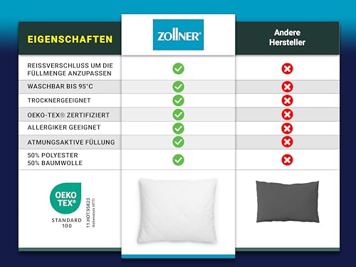 ZOLLNER 2er Set Kissen - Made in Europe – Polyesterfüllung - Bezug aus Mischgewebe - waschbar bis 95°C - 50x60 cm - Hotelqualität - Oeko Tex® Zertifiziert