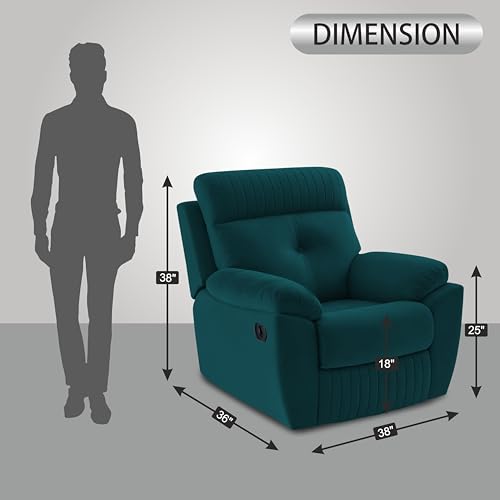 Image of Adorn India Premium Majestic 1 Seater Recliner Manual Sofa Chair | Ocean Blue Suede Velvet Fabric | Soft Padded Back Rest & Handrest | Living Room Recliner Chair | 3 Years Warranty