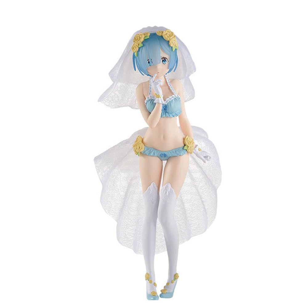 Anjinguang Anime Rem Figure Ram Re 0 Figure 24cm Wedding Dress Rem and Ram Figurine Action Figure Statue Model PVC Cake Topper Gifts for Collectible