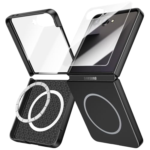 Doeshine Coque pour Samsung Galaxy Z Flip 7 Mag-Safe, Ultra Mince, [Verre Trempé Protection Écran], Hard PC, Antichoc Anti-Rayures Bumper Protection Etui...