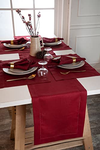D'Moksha Homes Linen Table Runner - 14 x 108 Inch, 100% Pure Linen, Classic Hemstitch, Dark Red, Machine Washable, Farmhouse Style - Image 4