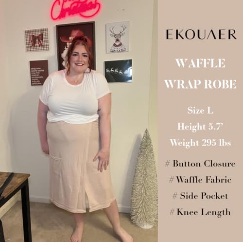 Image of Ekouaer Waffle Robes For Women Bath Wraps Lightweight Knee Length Soft Shower Robe with Pocket S-L