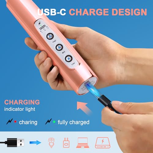 Image of YUSWKO Rose Gold Handheld Milk Frother Wand for Coffee, Rechargeable Electric Whisk with 3 Heads 3 Speeds Drink Mixer Coffee Frother For Latte, Cappuccino, Hot Chocolate, Egg