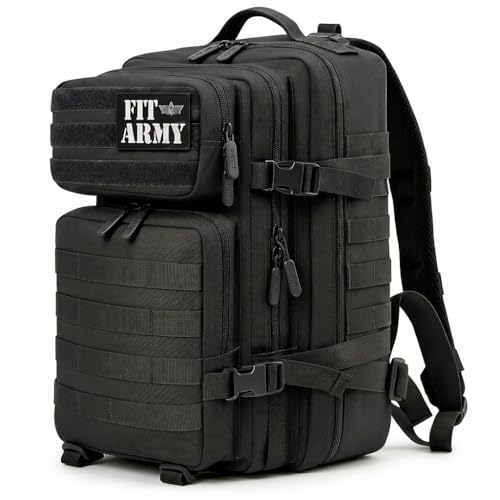 EDIFIT, Mochila Crossfit, 45L, Militar, Tactica, para Gimnasio, Senderismo, Acampada o Supervivencia, Unisex, Resistente, con Multiples Bolsillos (Negro)