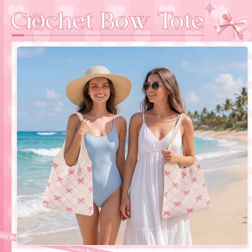 Bolso Tote de Crochet Rosa Sanwuta 2 Piezas miniatura 3