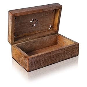 Mela Artisans Decorative Storage Box with Hinged Lid Light Burnt Medium 75 x 45 x 3 Rustic Serena StyleCrafted from Mango WoodIdeal for Keepsakes Trinkets Jewelry and Tea Boxs Book Box